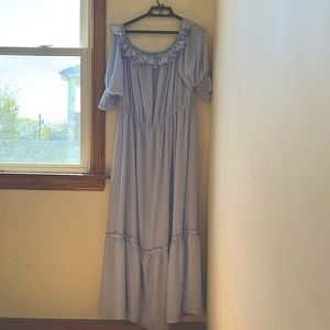 Periwinkle blue milkmaid style dress